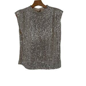 Crescent beige  Sequin Sleeveless Top  Keyhole Back women's size medium